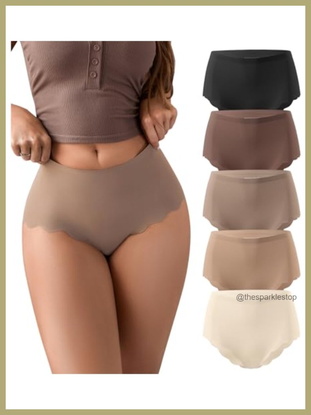 Seamless High Waisted Cheeky Bikini Panties Ribbed Wave Edge 5 Pack